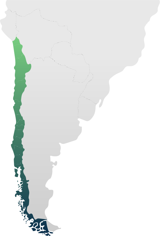 Mapa do Chile com gradiente de impacto no modelo chileno de reciclagem